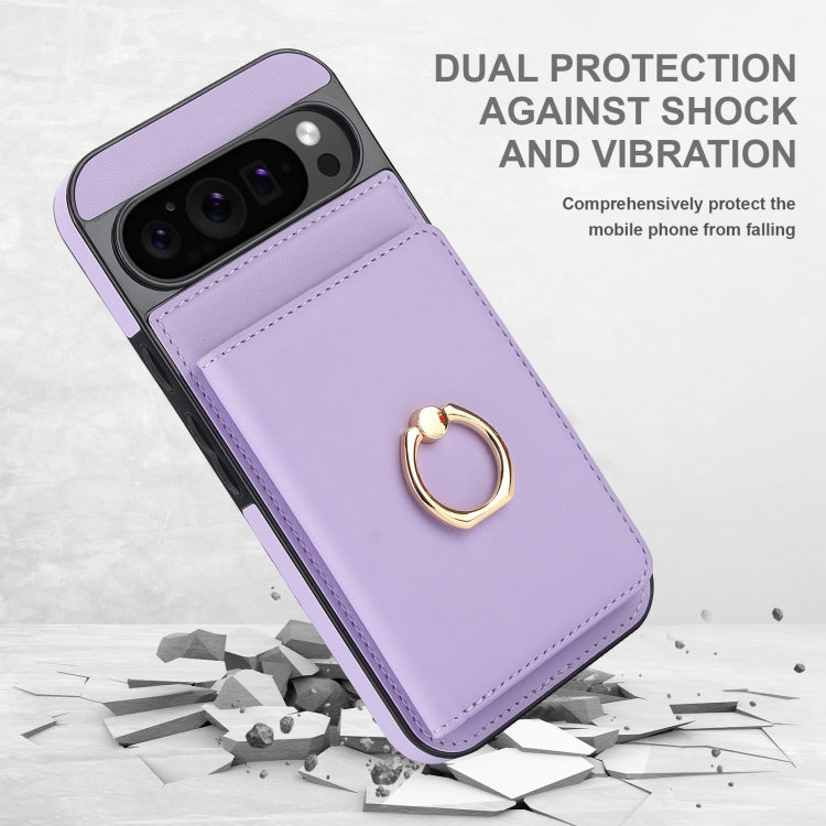 For Google Pixel 9 RFID Anti-theft Card Ring Holder Phone Case(Purple)