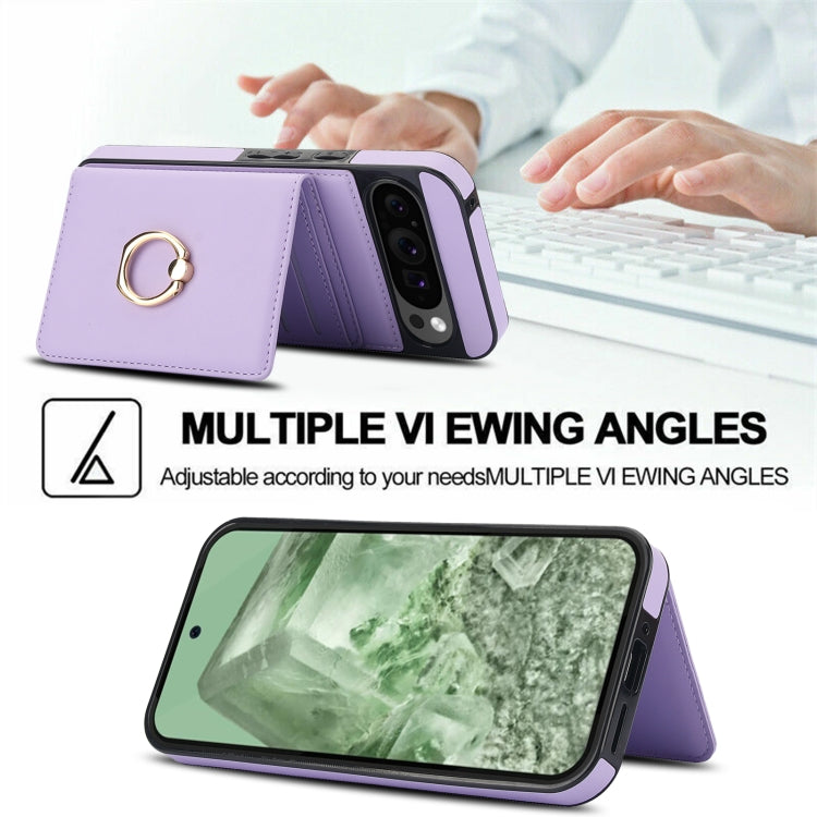 For Google Pixel 9 RFID Anti-theft Card Ring Holder Phone Case(Purple)