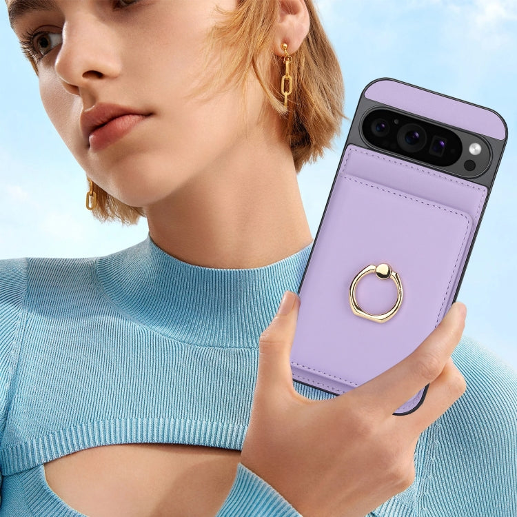 For Google Pixel 9 RFID Anti-theft Card Ring Holder Phone Case(Purple)