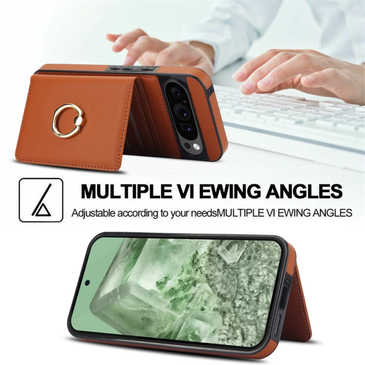 For Google Pixel 9 RFID Anti-theft Card Ring Holder Phone Case(Brown)