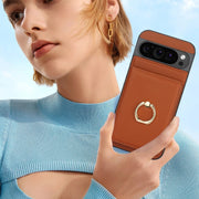 For Google Pixel 9 RFID Anti-theft Card Ring Holder Phone Case(Brown)