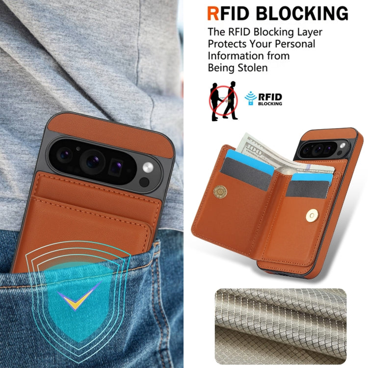 For Google Pixel 9 RFID Anti-theft Card Ring Holder Phone Case(Brown)