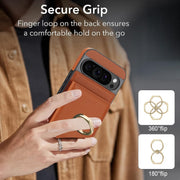 For Google Pixel 9 Pro XL RFID Anti-theft Card Ring Holder Phone Case(Brown)