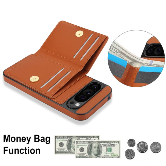 For Google Pixel 9 Pro XL RFID Anti-theft Card Ring Holder Phone Case(Brown)