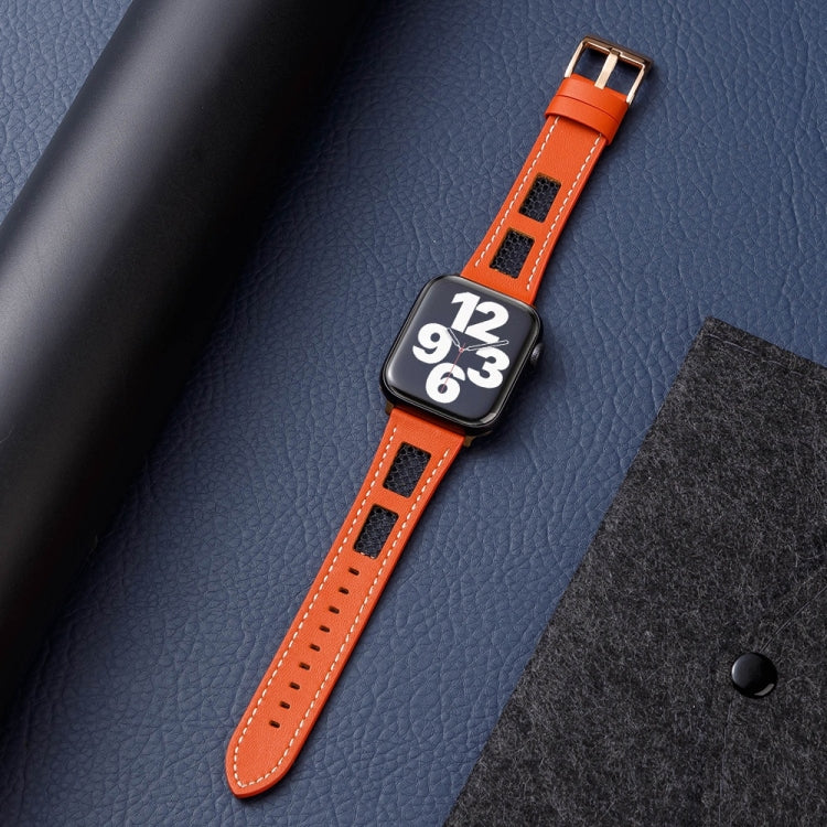 For Apple Watch Ultra 2 49mm Mesh Calfskin Genuine Leather Watch Band(Orange)