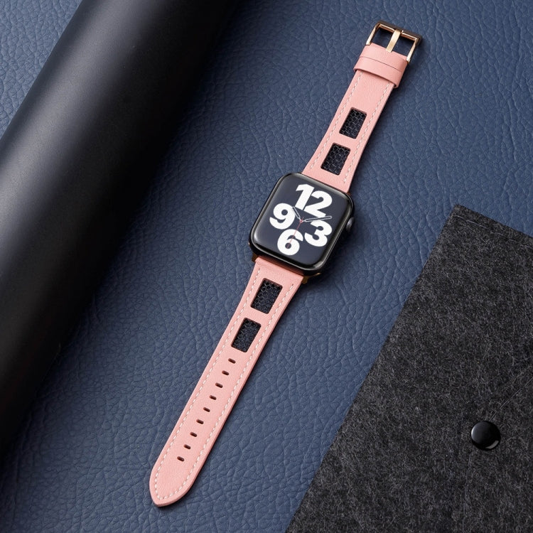 For Apple Watch Ultra 2 49mm Mesh Calfskin Genuine Leather Watch Band(Pink)