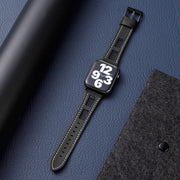 For Apple Watch Ultra 49mm Mesh Calfskin Genuine Leather Watch Band(Black)