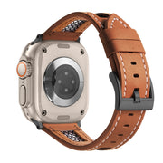 For Apple Watch Ultra 49mm Mesh Calfskin Genuine Leather Watch Band(Light Brown)