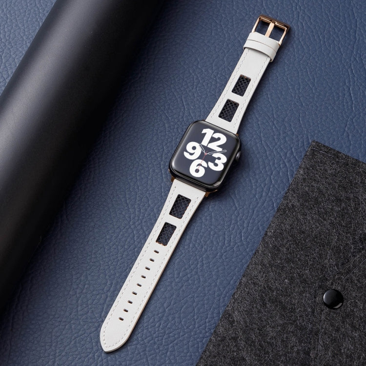 For Apple Watch Ultra 49mm Mesh Calfskin Genuine Leather Watch Band(White)