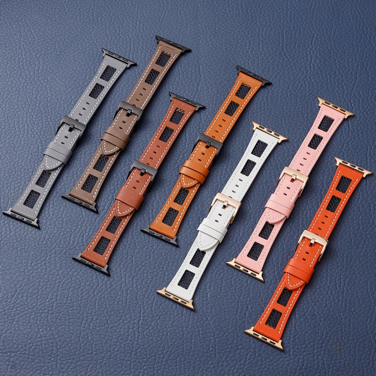 For Apple Watch Ultra 2 49mm Mesh Calfskin Genuine Leather Watch Band(Black)