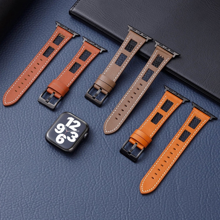 For Apple Watch Ultra 49mm Mesh Calfskin Genuine Leather Watch Band(Grey)