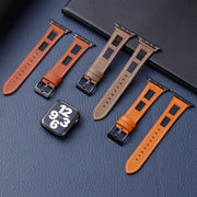 For Apple Watch Ultra 2 49mm Mesh Calfskin Genuine Leather Watch Band(Grey)