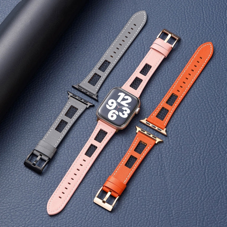 For Apple Watch Ultra 2 49mm Mesh Calfskin Genuine Leather Watch Band(Pink)