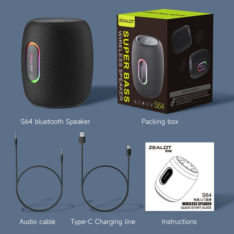 Zealot S64 Shocking Sound Super Subwoofer Bluetooth Speaker with RGB Light(Black)