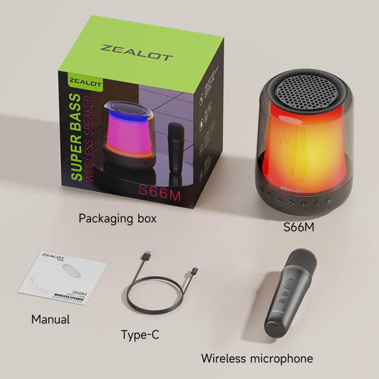 Zealot S66M RGB Rhythmic Light Karaoke Wireless Speaker, Style:Single Mic(Black)