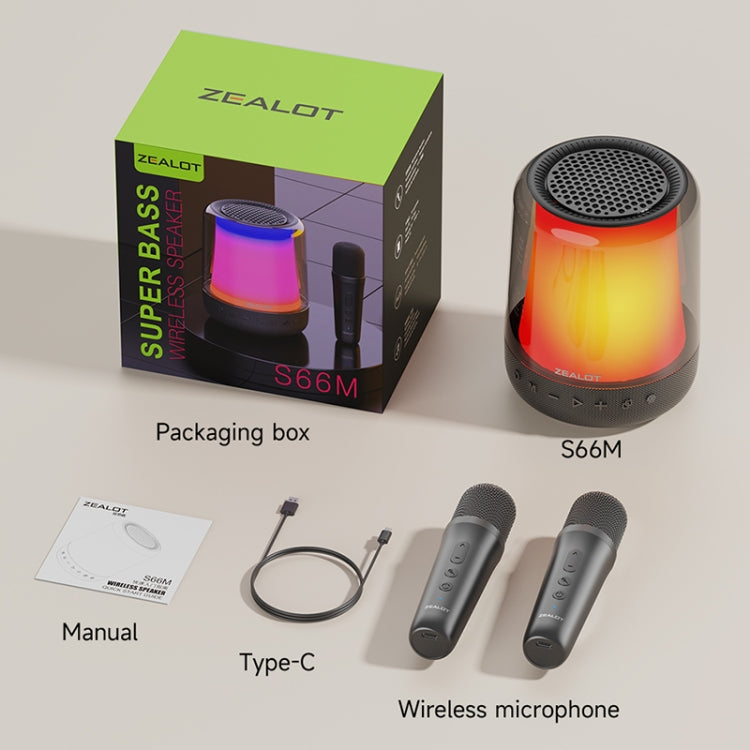 Zealot S66M RGB Rhythmic Light Karaoke Wireless Speaker, Style:Dual Mic(Black)