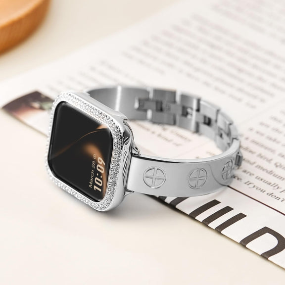 For Apple Watch SE 44mm Cross Bracelet Stainless Steel Watch Band(Black)
