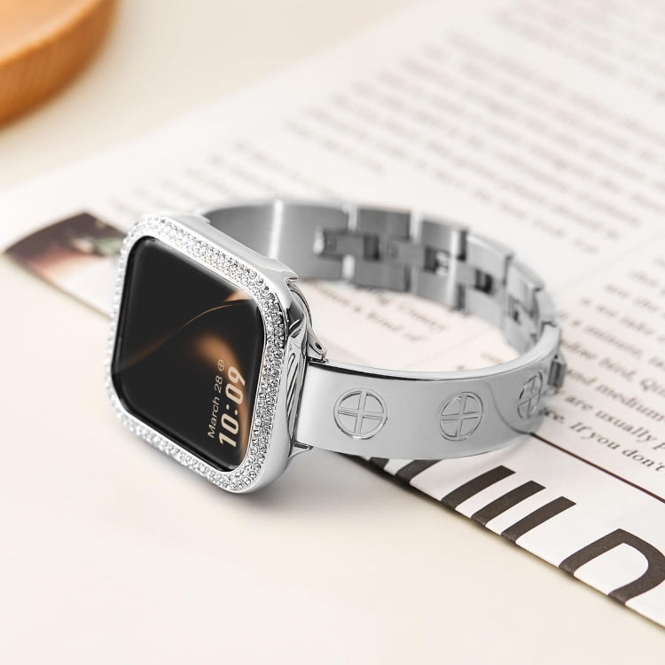 For Apple Watch SE 44mm Cross Bracelet Stainless Steel Watch Band(Silver)