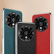 For OPPO A3 Pro Silver Edge Cross Texture PU Leather Phone Case(Dark Green)