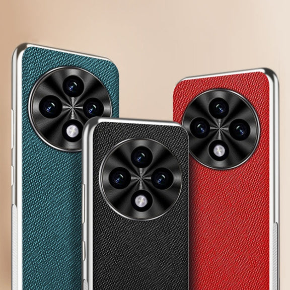For OPPO A3 Pro Silver Edge Cross Texture PU Leather Phone Case(Dark Green)