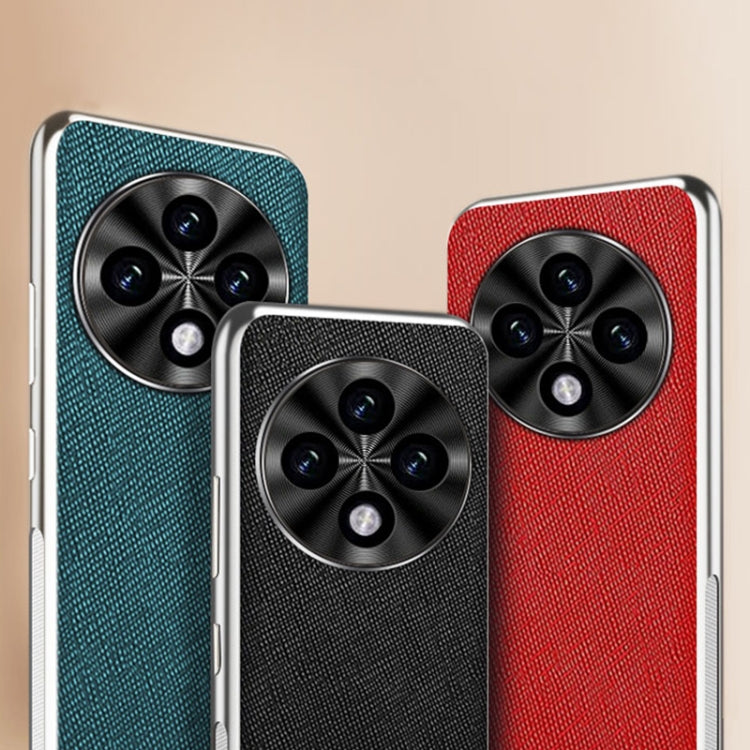 For OPPO A3 Pro Silver Edge Cross Texture PU Leather Phone Case(Dark Green)