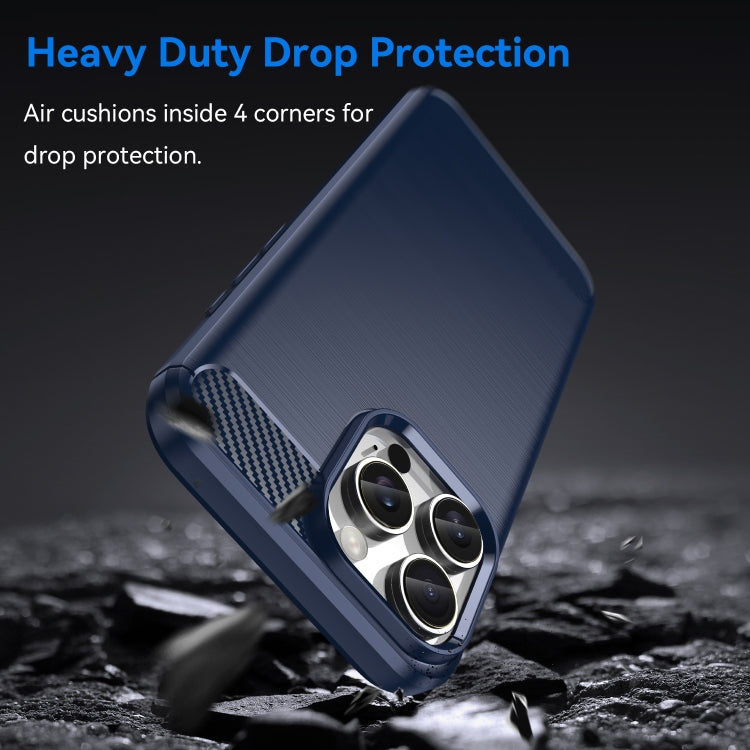 For iPhone 16 Pro Max Brushed Texture Carbon Fiber TPU Phone Case(Blue)