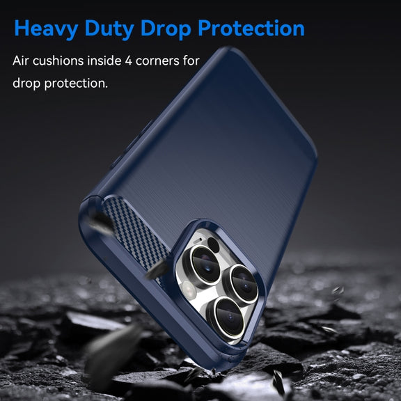 For iPhone 16 Pro Max Brushed Texture Carbon Fiber TPU Phone Case(Blue)