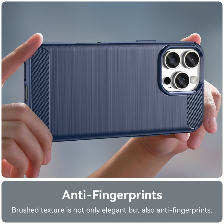 For iPhone 16 Pro Max Brushed Texture Carbon Fiber TPU Phone Case(Blue)