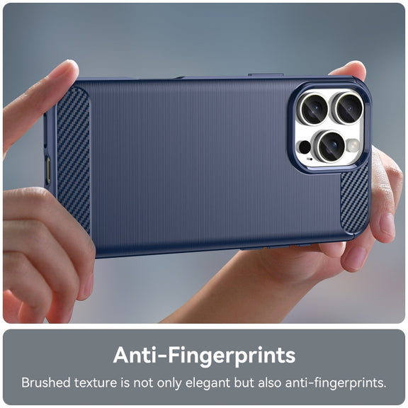 For iPhone 16 Pro Max Brushed Texture Carbon Fiber TPU Phone Case(Blue)