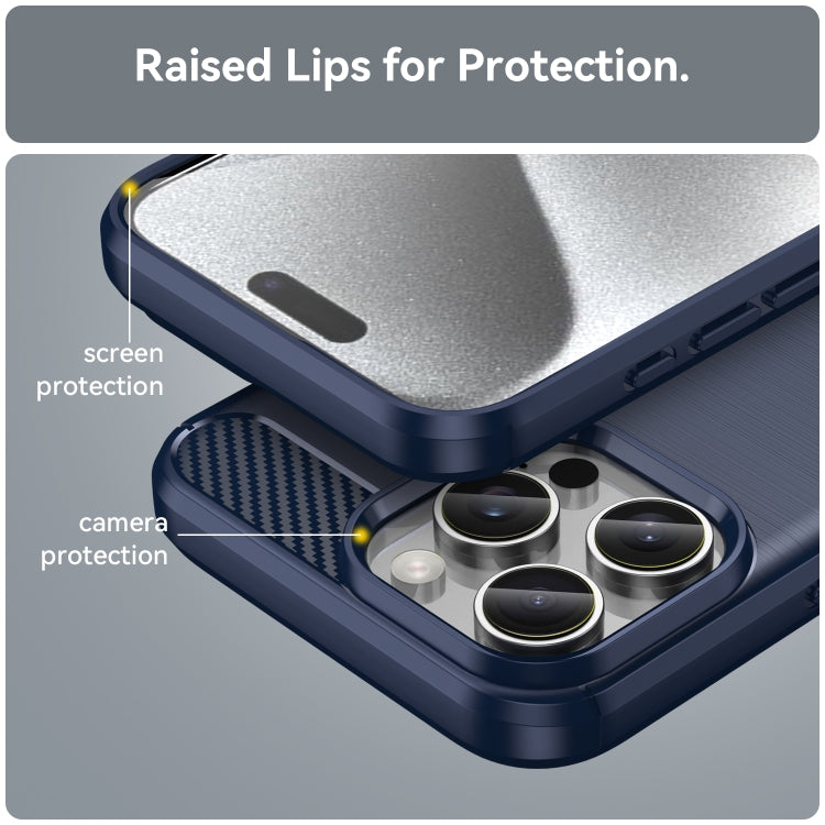 For iPhone 16 Pro Max Brushed Texture Carbon Fiber TPU Phone Case(Blue)