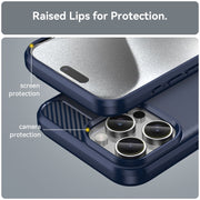 For iPhone 16 Pro Max Brushed Texture Carbon Fiber TPU Phone Case(Blue)