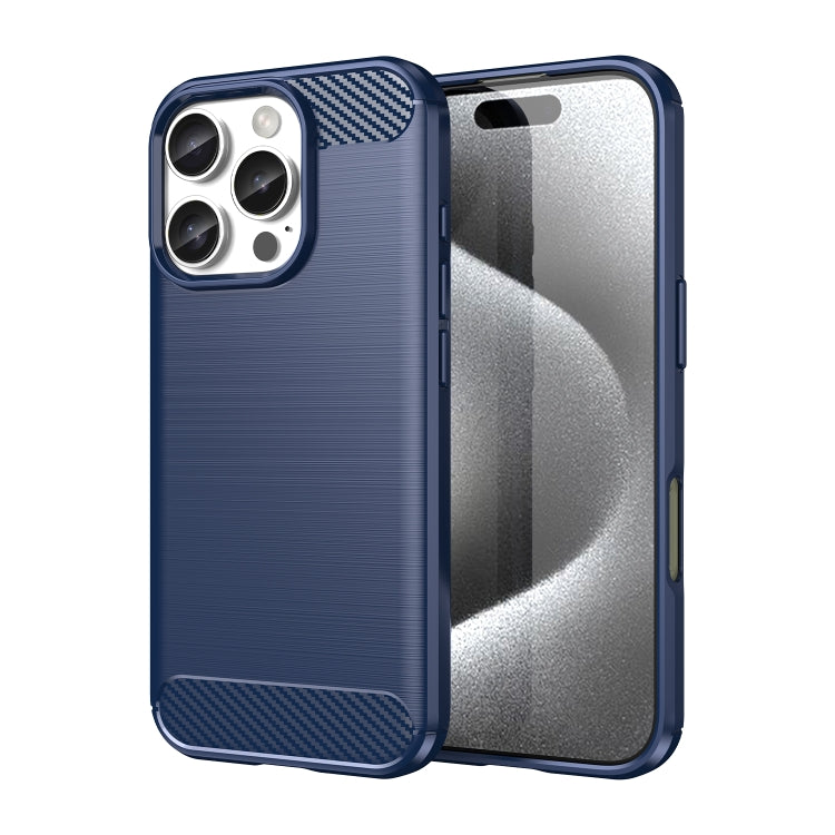 For iPhone 16 Pro Brushed Texture Carbon Fiber TPU Phone Case(Blue)