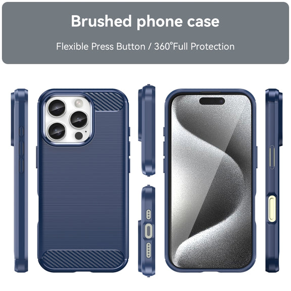 For iPhone 16 Pro Brushed Texture Carbon Fiber TPU Phone Case(Blue)