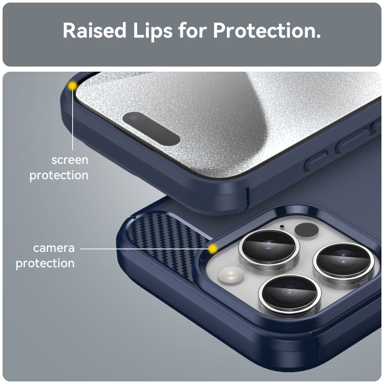 For iPhone 16 Pro Brushed Texture Carbon Fiber TPU Phone Case(Blue)
