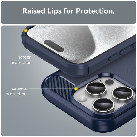 For iPhone 16 Pro Brushed Texture Carbon Fiber TPU Phone Case(Blue)