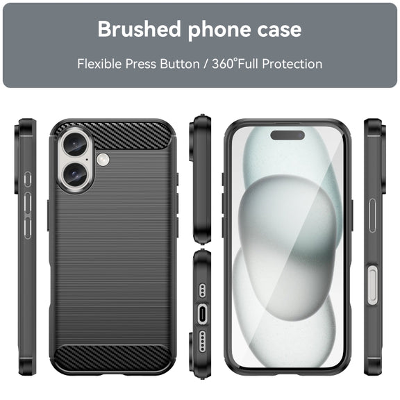 For iPhone 16 Plus Brushed Texture Carbon Fiber TPU Phone Case(Black)