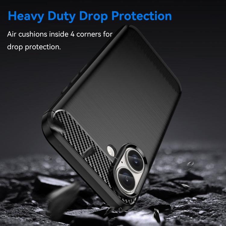 For iPhone 16 Plus Brushed Texture Carbon Fiber TPU Phone Case(Black)