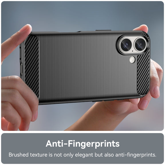 For iPhone 16 Plus Brushed Texture Carbon Fiber TPU Phone Case(Black)