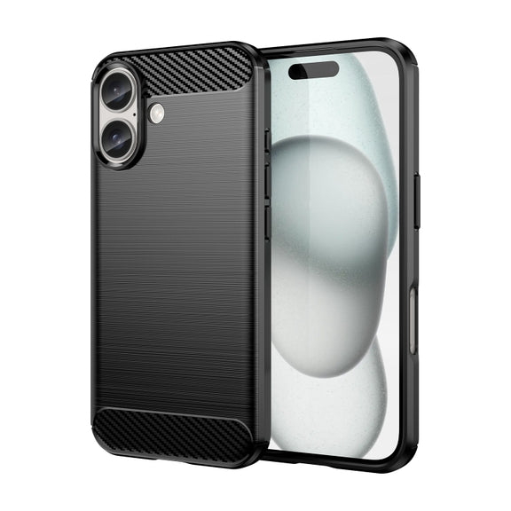 For iPhone 16 Plus Brushed Texture Carbon Fiber TPU Phone Case(Black)