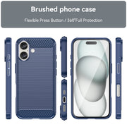 For iPhone 16 Brushed Texture Carbon Fiber TPU Phone Case(Blue)