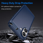 For iPhone 16 Brushed Texture Carbon Fiber TPU Phone Case(Blue)