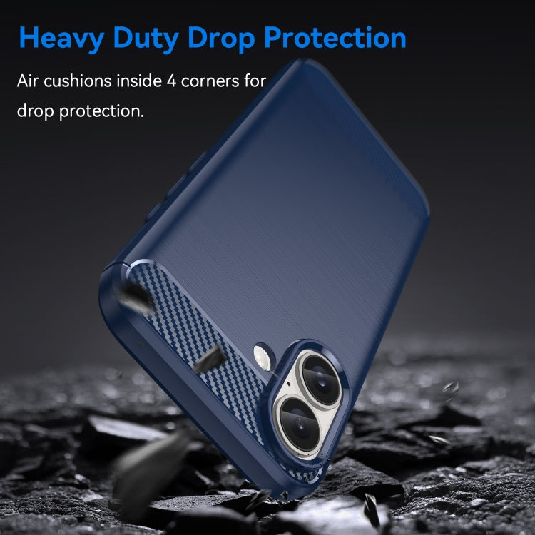 For iPhone 16 Brushed Texture Carbon Fiber TPU Phone Case(Blue)