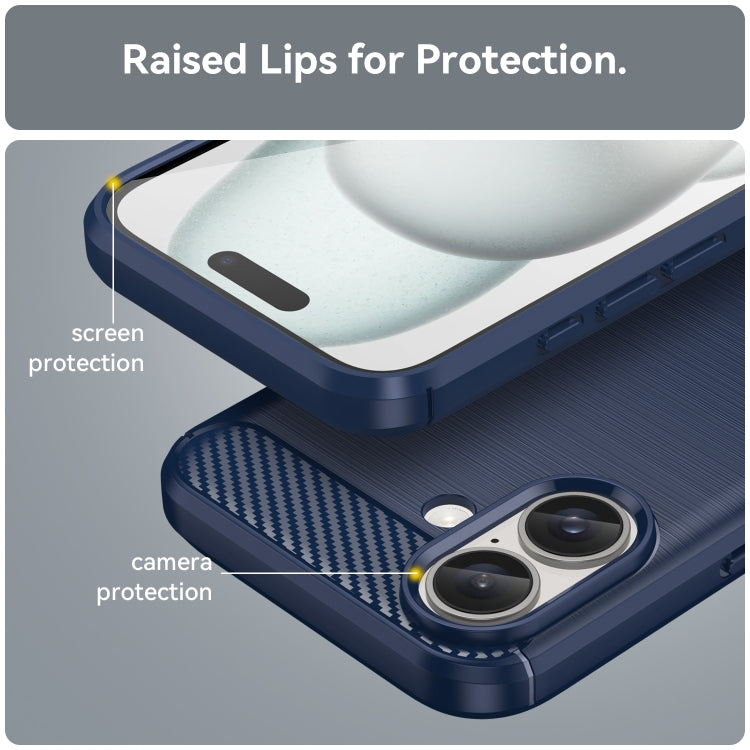 For iPhone 16 Brushed Texture Carbon Fiber TPU Phone Case(Blue)