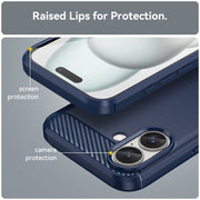 For iPhone 16 Brushed Texture Carbon Fiber TPU Phone Case(Blue)
