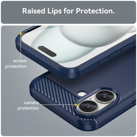 For iPhone 16 Brushed Texture Carbon Fiber TPU Phone Case(Blue)