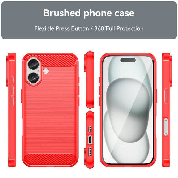 For iPhone 16 Brushed Texture Carbon Fiber TPU Phone Case(Red)