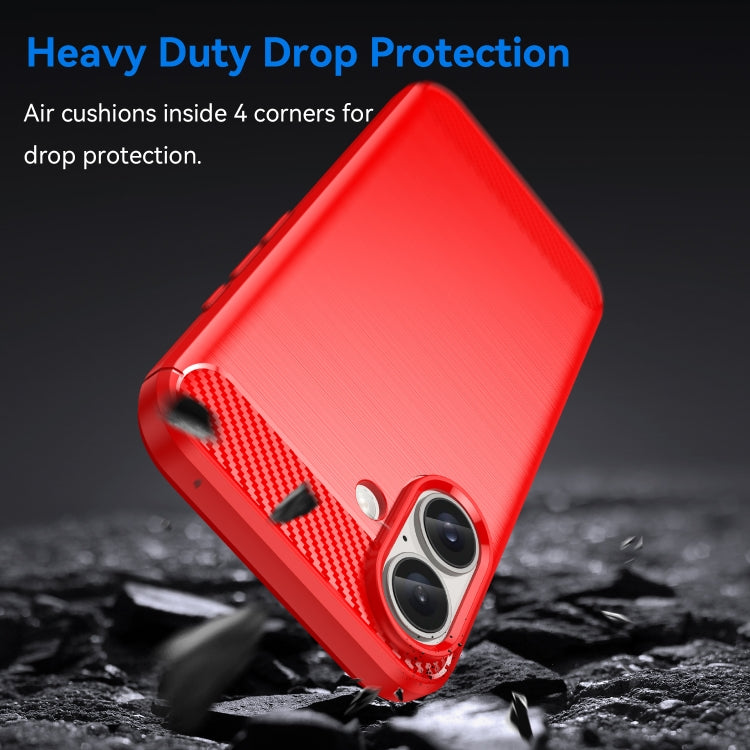 For iPhone 16 Brushed Texture Carbon Fiber TPU Phone Case(Red)