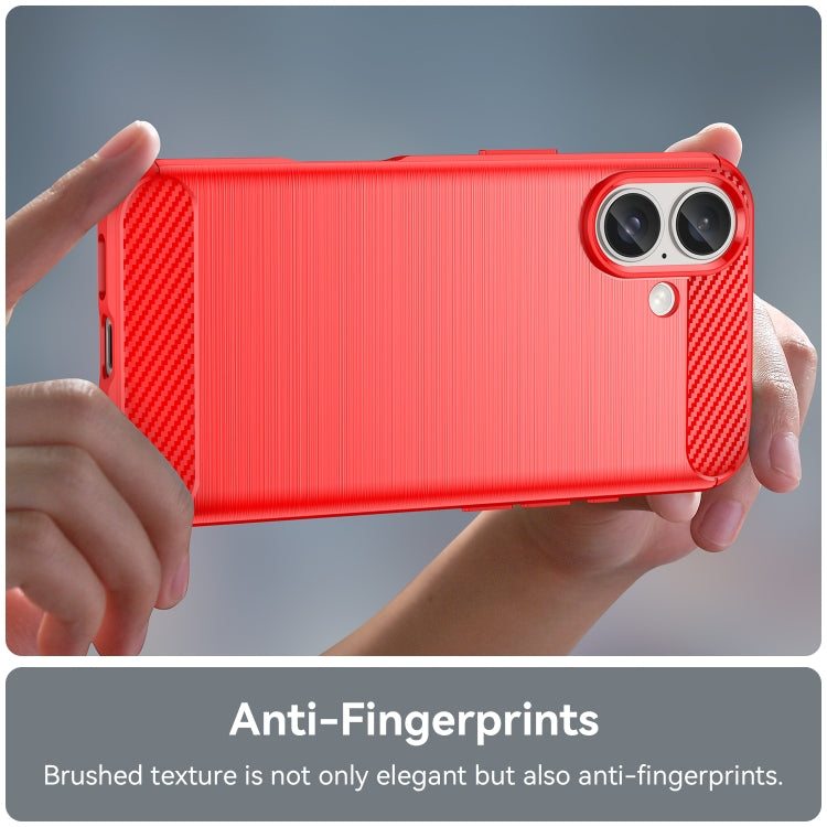 For iPhone 16 Brushed Texture Carbon Fiber TPU Phone Case(Red)