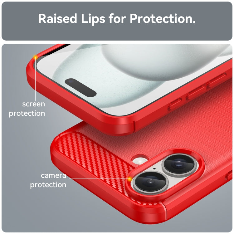For iPhone 16 Brushed Texture Carbon Fiber TPU Phone Case(Red)