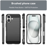 For iPhone 16 Brushed Texture Carbon Fiber TPU Phone Case(Black)